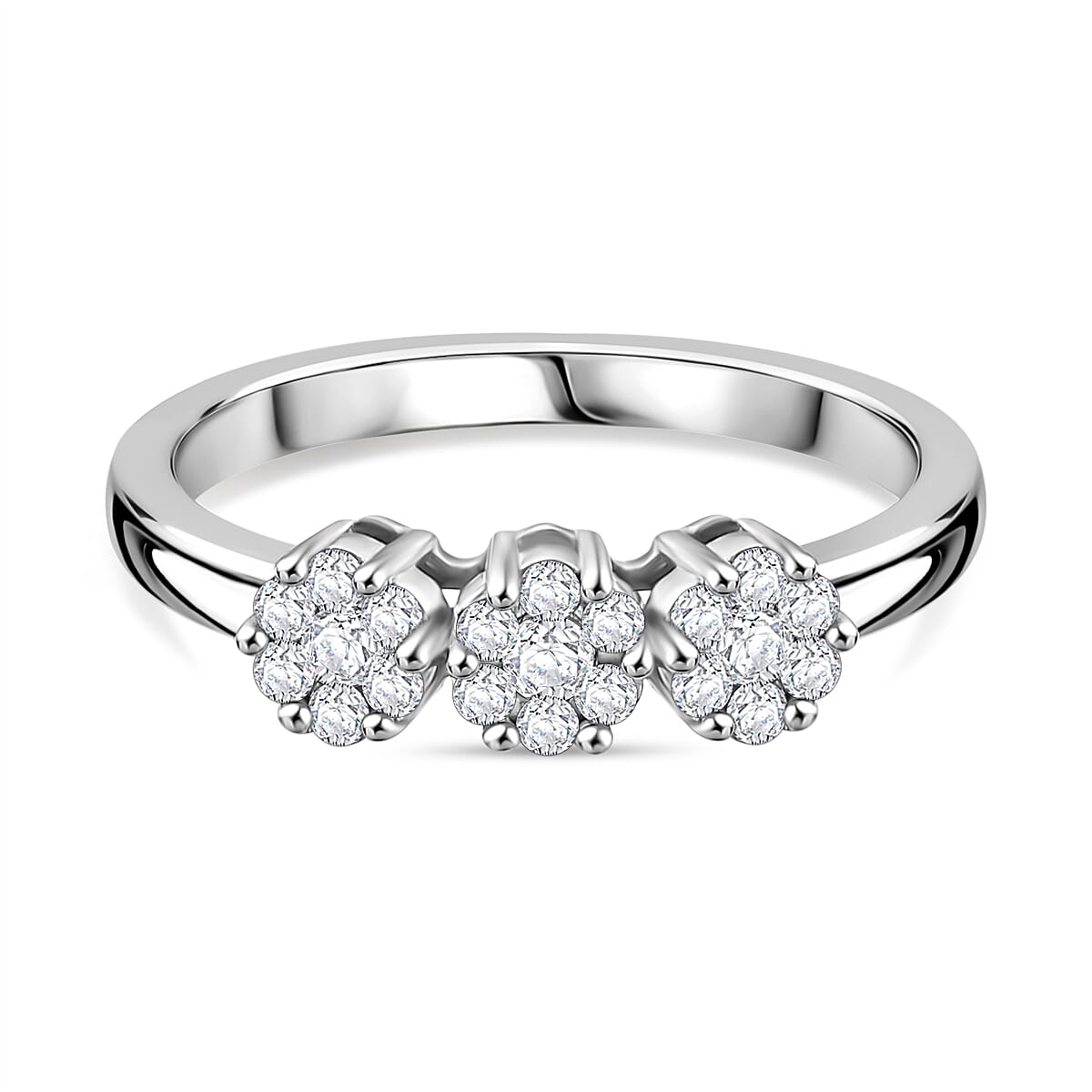 Diamond Cluster Ring in Rhodium Overlay Sterling Silver