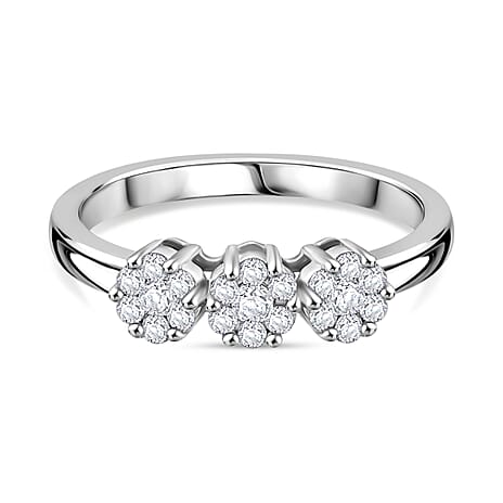 White Diamond Cluster Ring in Rhodium Overlay Sterling Silver 0.33 Ct.
