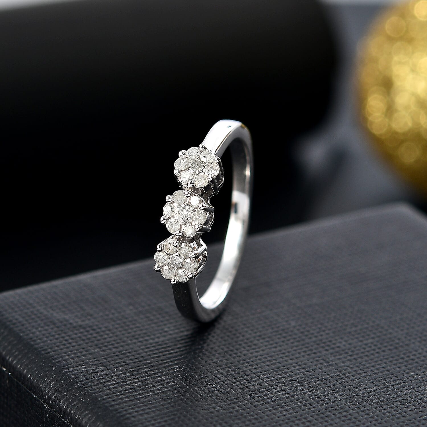 Diamond Cluster Ring in Rhodium Overlay Sterling Silver
