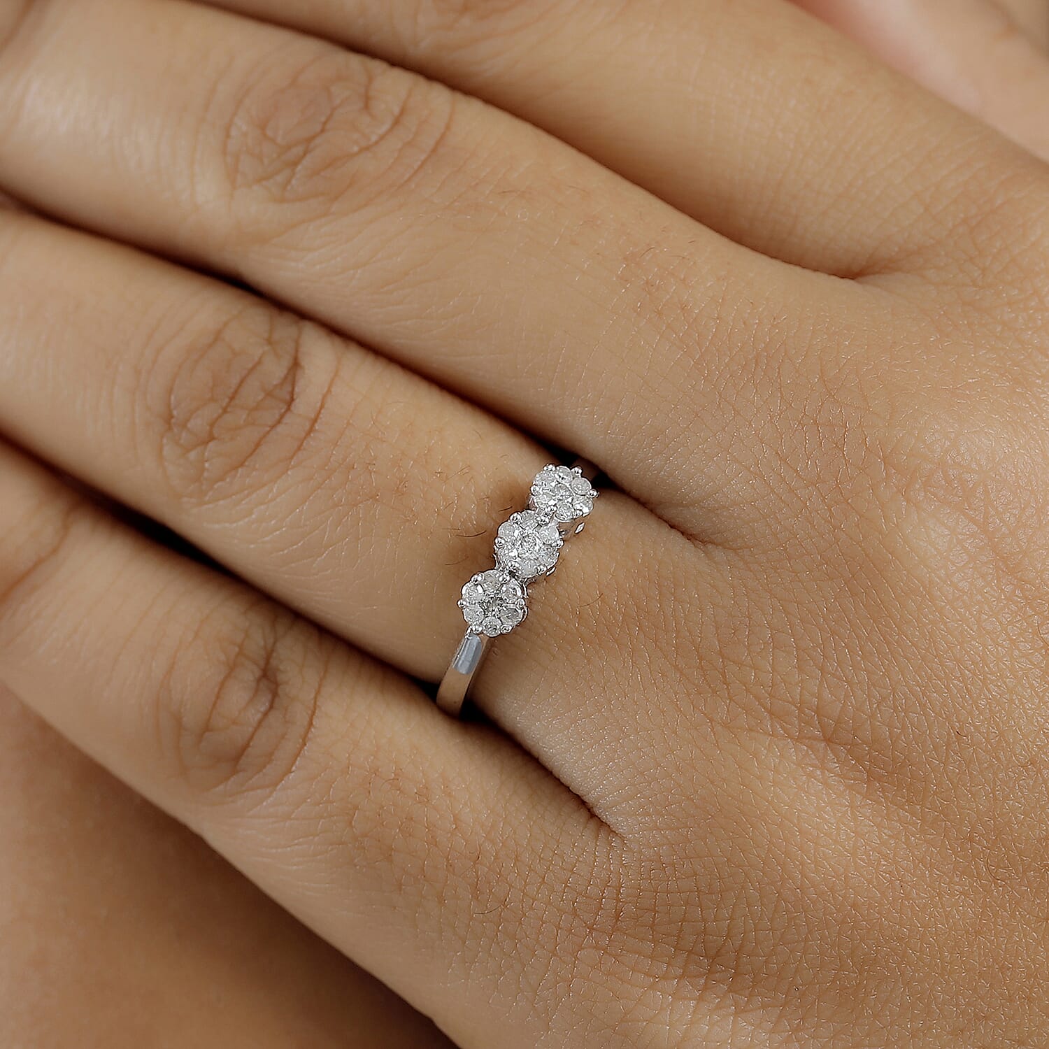 Diamond Cluster Ring in Rhodium Overlay Sterling Silver