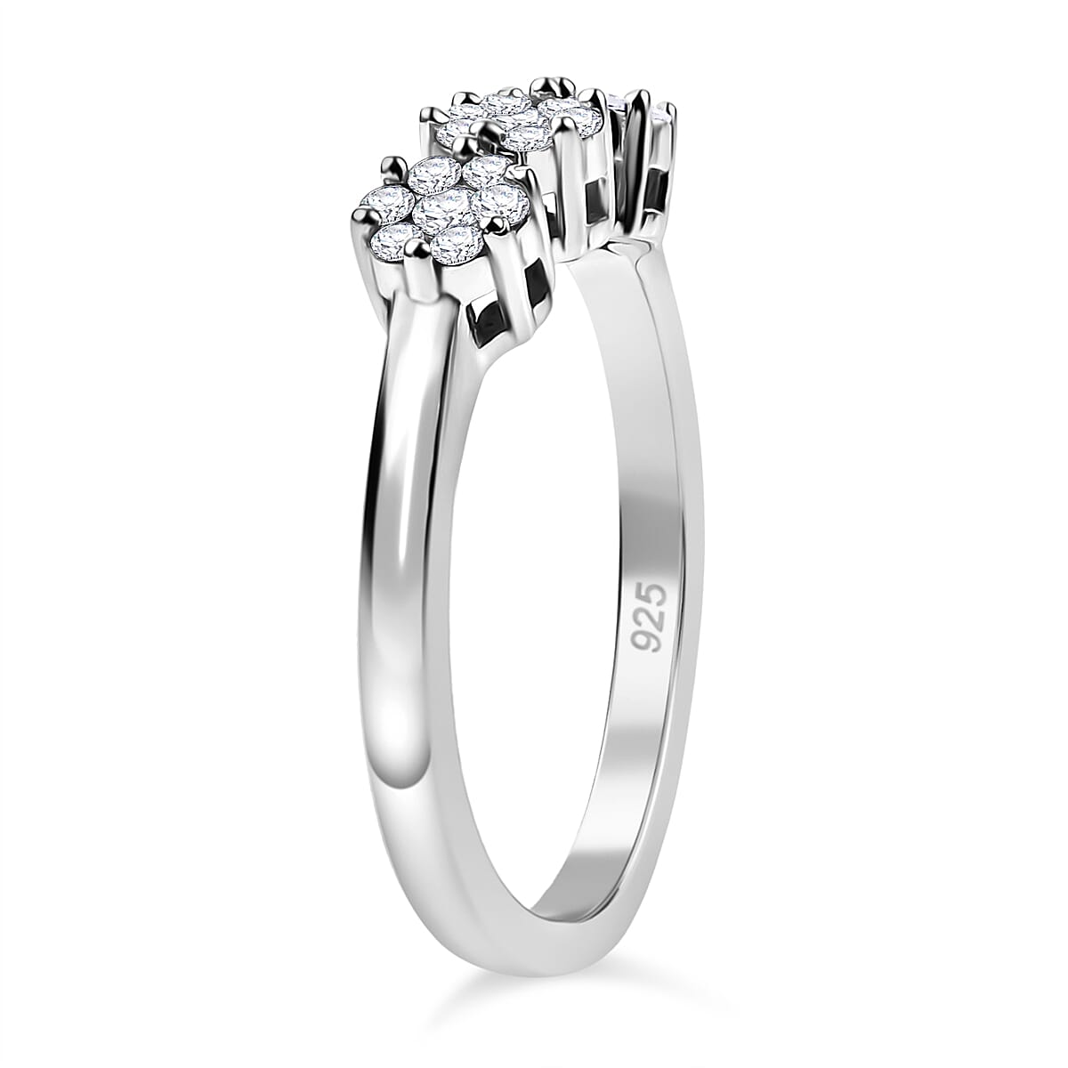 Diamond Cluster Ring in Rhodium Overlay Sterling Silver