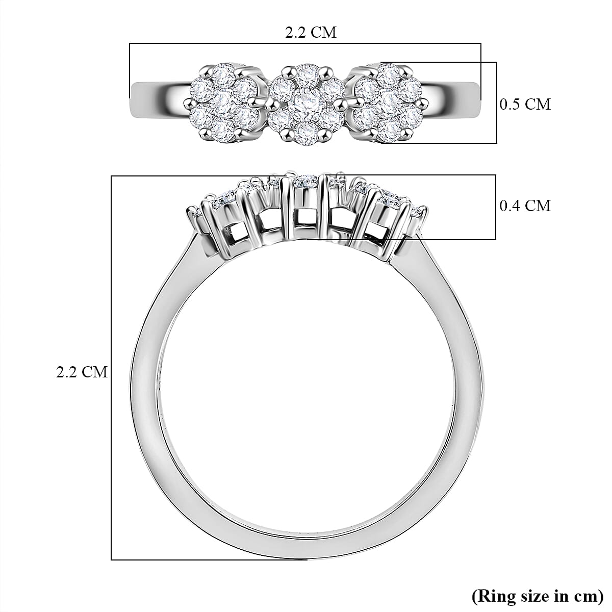 Diamond Cluster Ring in Rhodium Overlay Sterling Silver