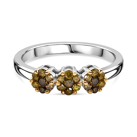 Yellow Diamond Cluster Ring in Rhodium Overlay Sterling Silver 0.33 Ct.
