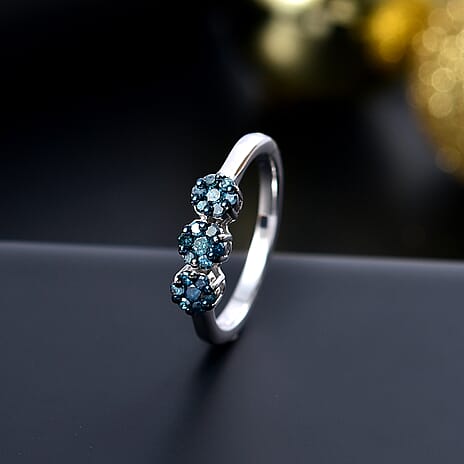 Blue Diamond Cluster Ring in Rhodium Overlay Sterling Silver 0.33 Ct.