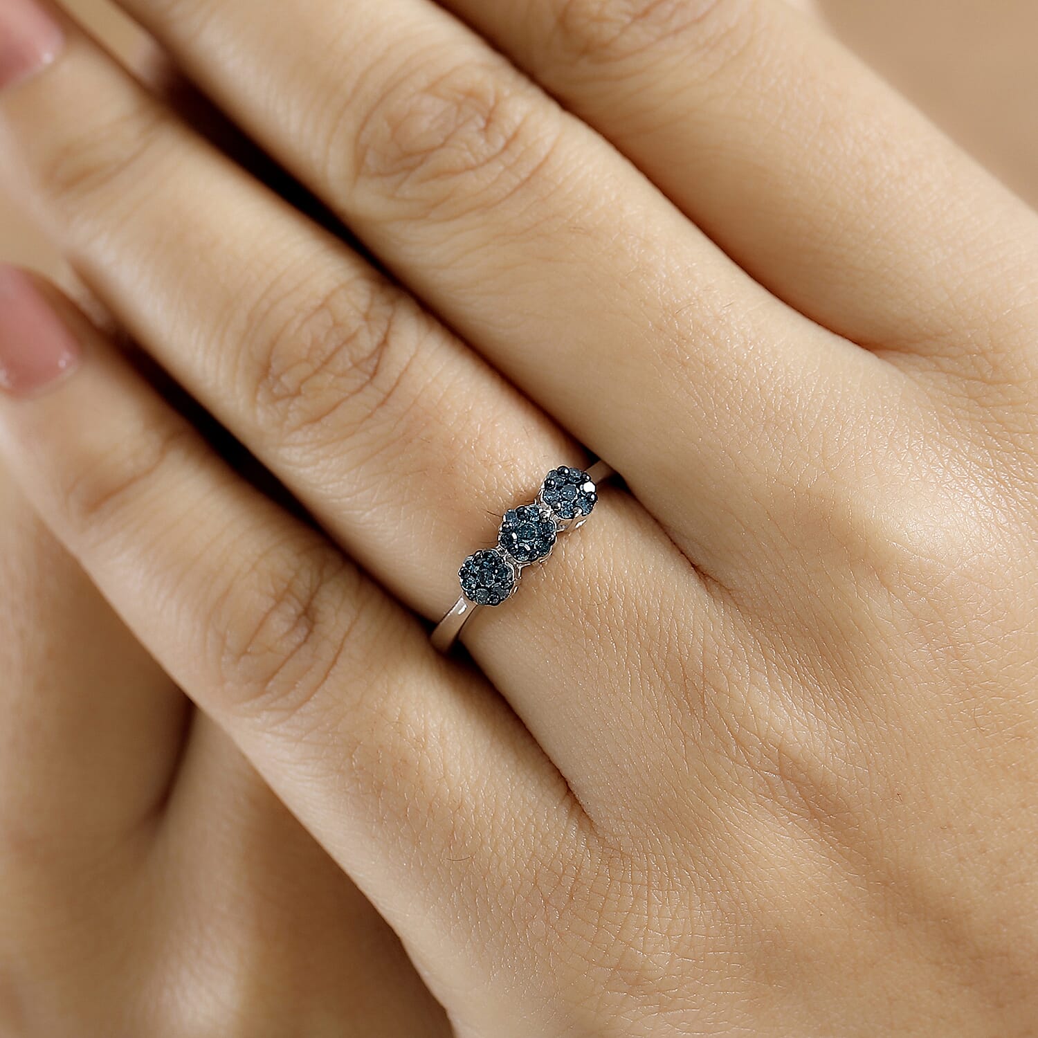 Diamond Cluster Ring in Rhodium Overlay Sterling Silver