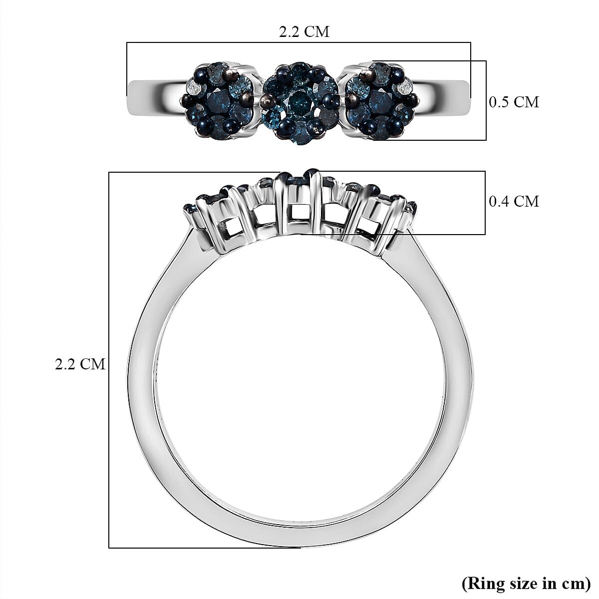 Diamond Cluster Ring in Rhodium Overlay Sterling Silver