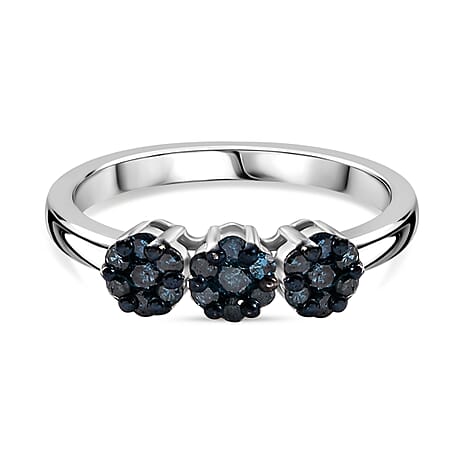 Blue Diamond Cluster Ring in Rhodium Overlay Sterling Silver 0.33 Ct.