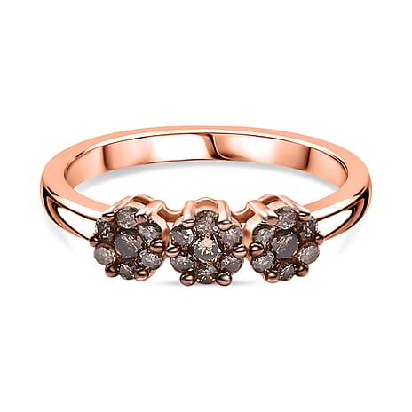 Champagne Diamond Cluster Ring in 18K Vermeil Rose Gold Plated Sterling Silver 0.33 Ct.