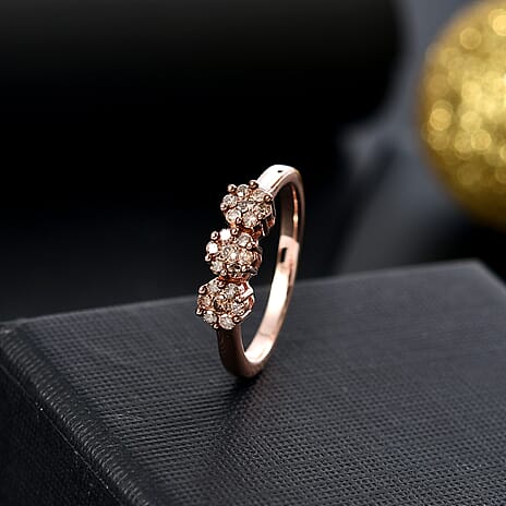 Champagne Diamond Cluster Ring in 18K Vermeil Rose Gold Plated Sterling Silver 0.33 Ct.