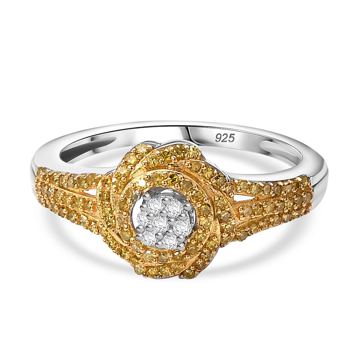 Diamond Cluster Ring in Rhodium Overlay Sterling Silver