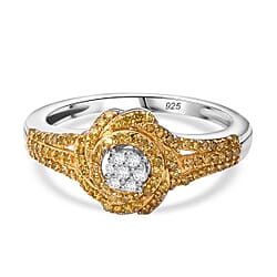 Diamond Cluster Ring in Rhodium Overlay Sterling Silver