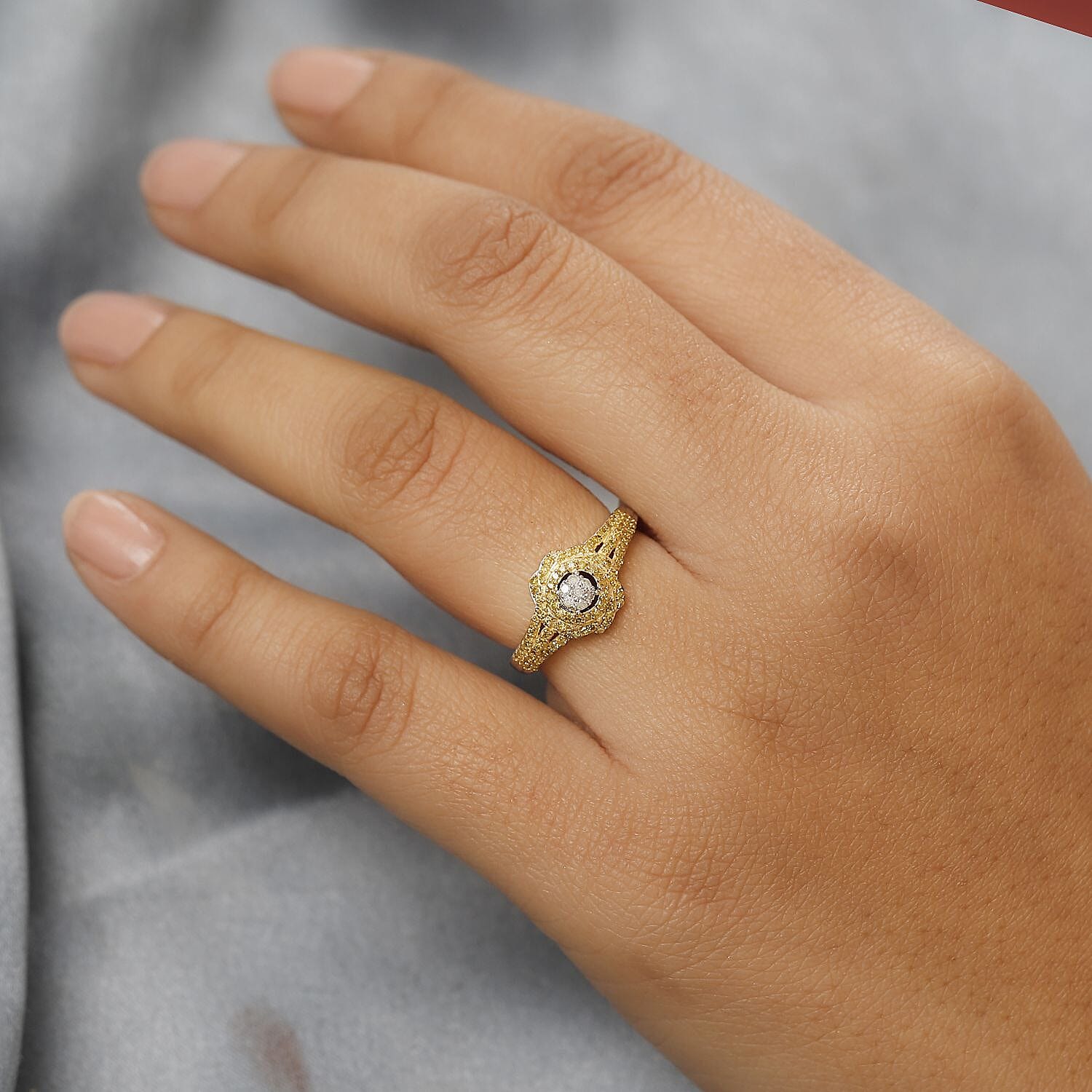 Diamond Cluster Ring in Rhodium Overlay Sterling Silver