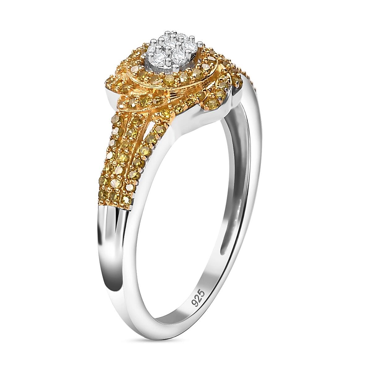 Diamond Cluster Ring in Rhodium Overlay Sterling Silver