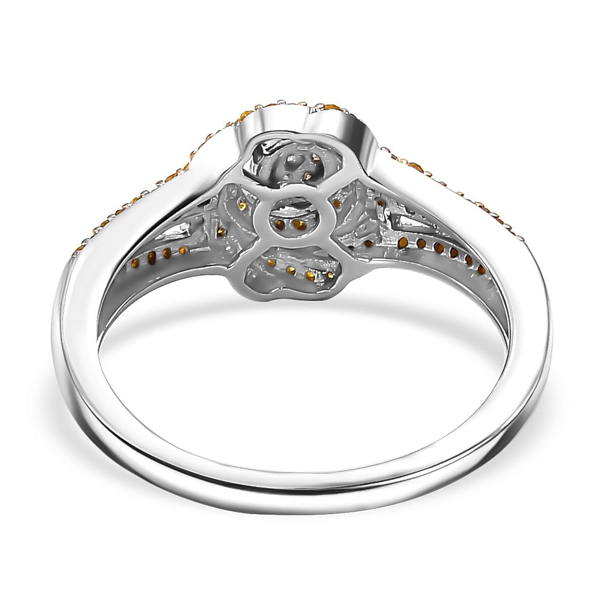 Diamond Cluster Ring in Rhodium Overlay Sterling Silver