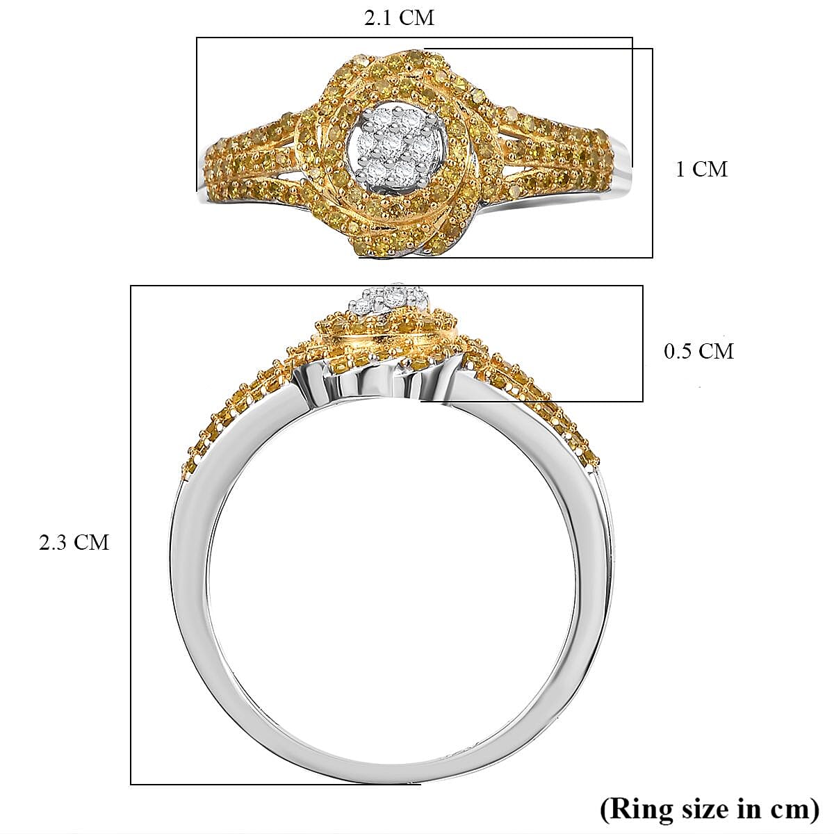 Diamond Cluster Ring in Rhodium Overlay Sterling Silver