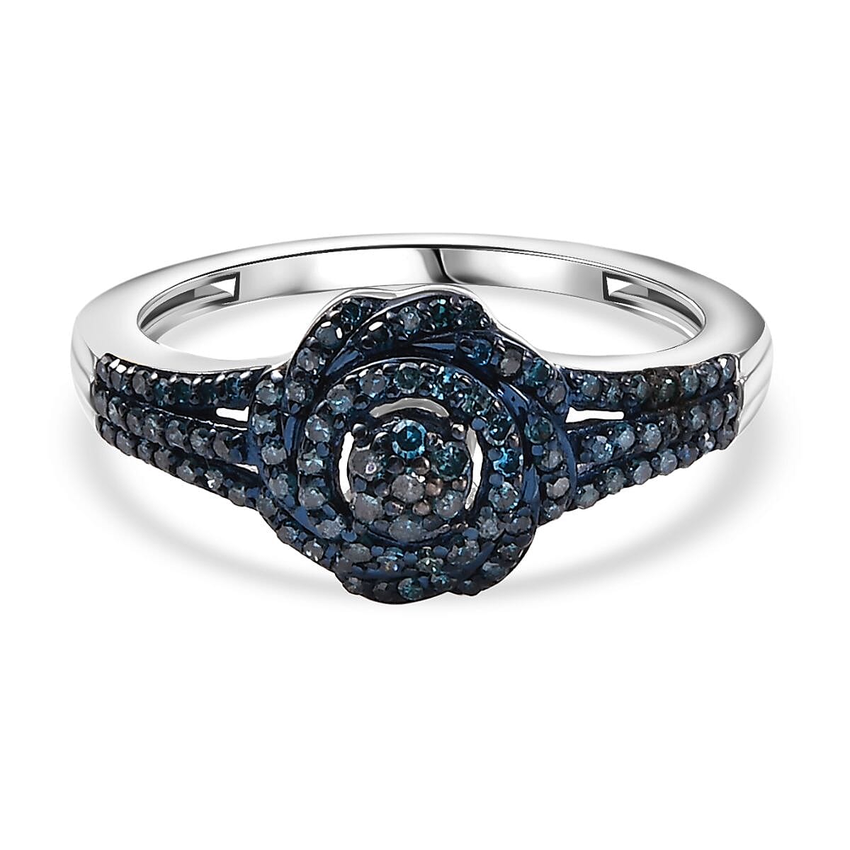 Diamond Cluster Ring in Rhodium Overlay Sterling Silver