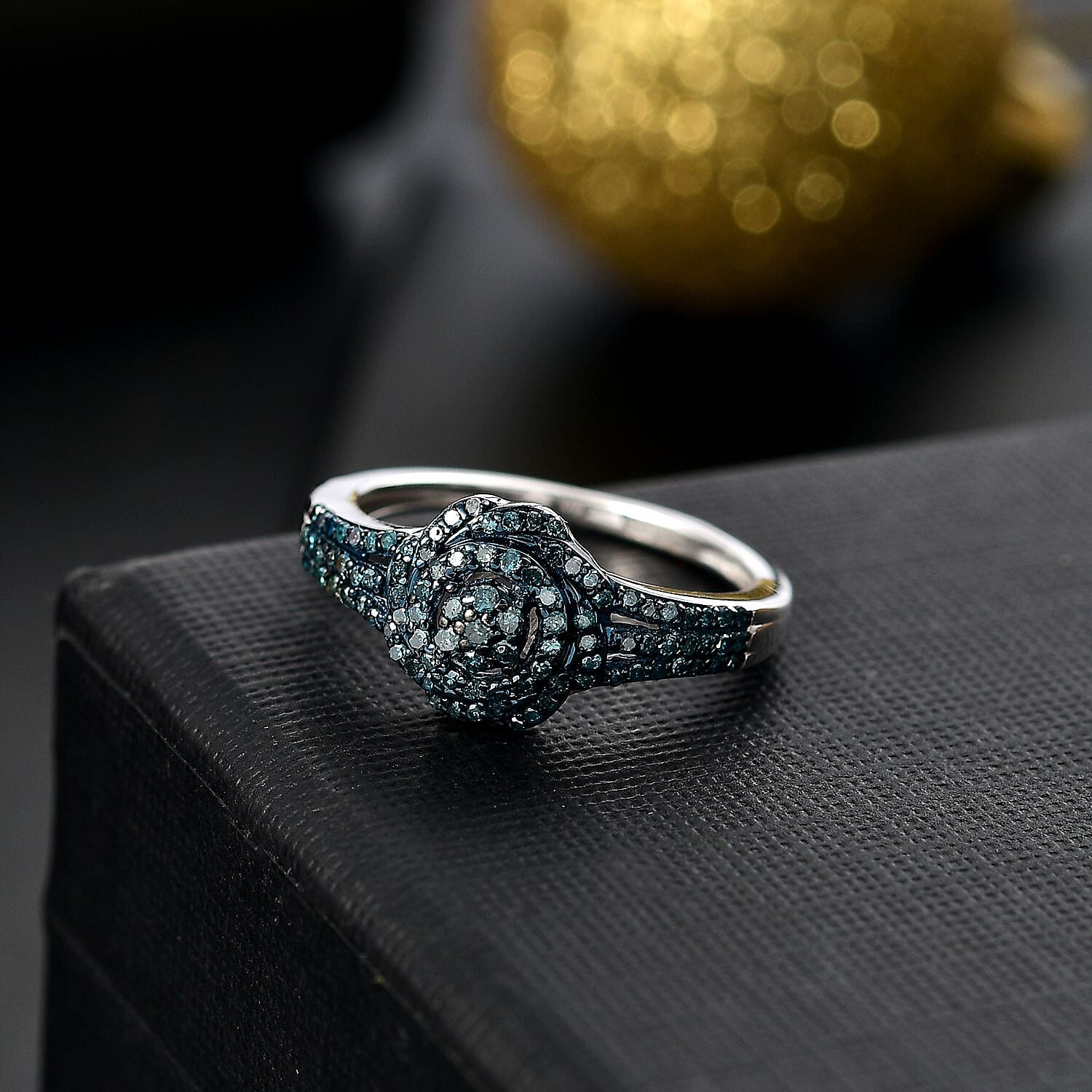 Diamond Cluster Ring in Rhodium Overlay Sterling Silver