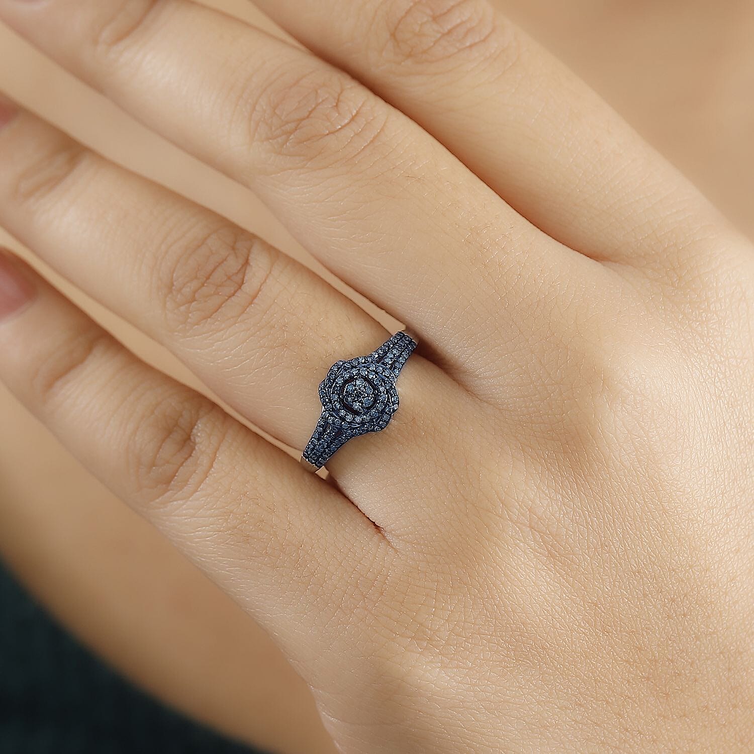 Diamond Cluster Ring in Rhodium Overlay Sterling Silver