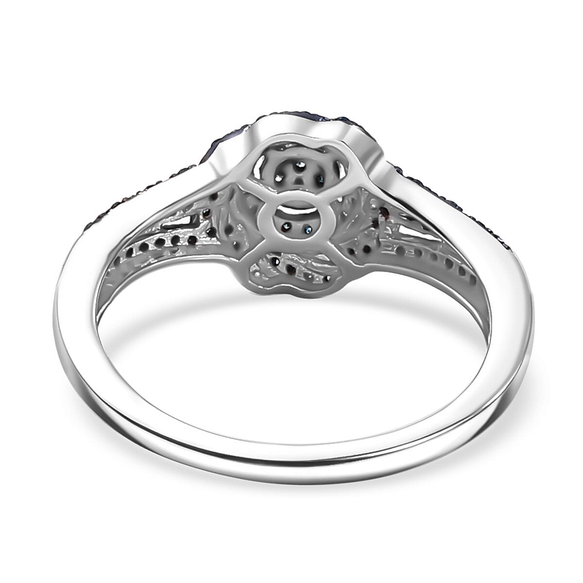 Diamond Cluster Ring in Rhodium Overlay Sterling Silver
