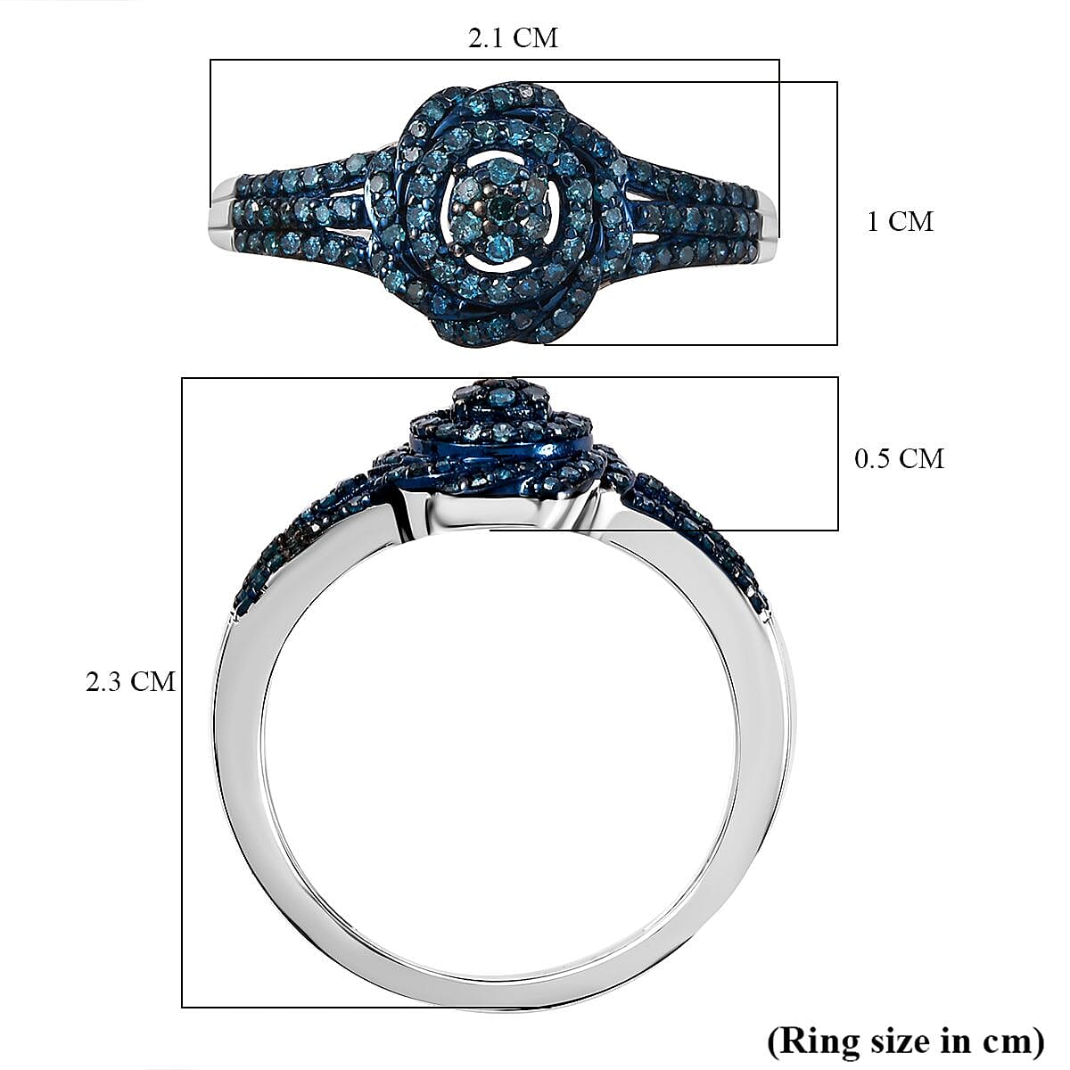 Diamond Cluster Ring in Rhodium Overlay Sterling Silver