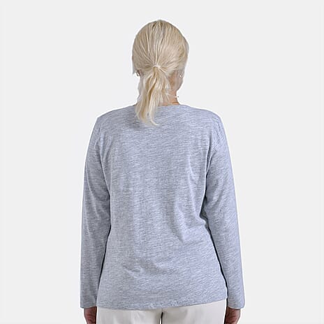 La Marey 100% Cotton V-Neck Long Sleeve Classic Top (Size 8 to 10) - Grey
