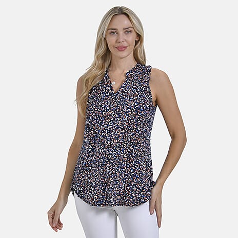 - Maisi Womens Leopard Print Sleeveless Relaxed Fit Blouse (Size M) - Black Base with Multicolor Print