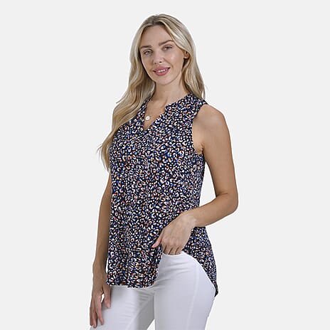 - Maisi Womens Leopard Print Sleeveless Relaxed Fit Blouse (Size L) - Black Base with Multicolor Print