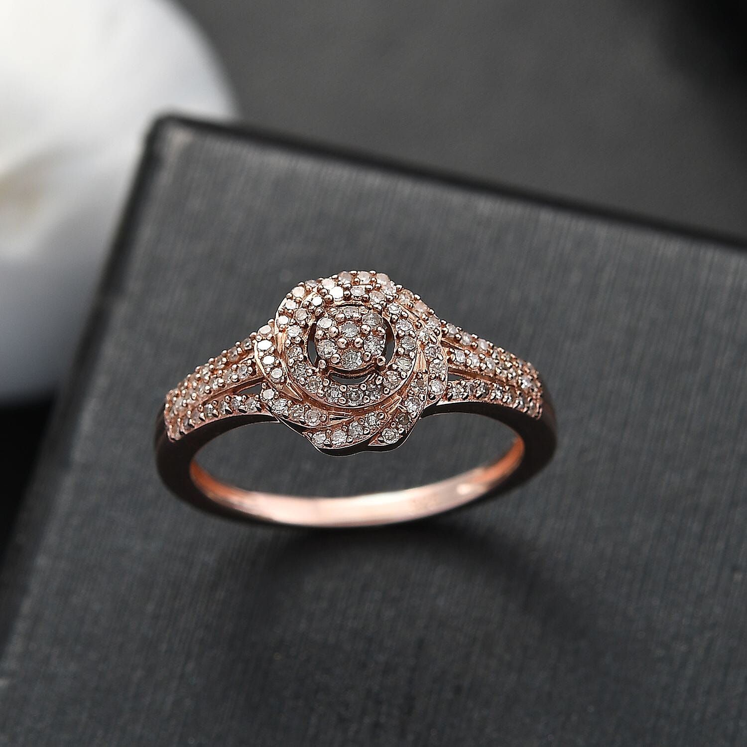 Diamond Cluster Ring in Rhodium Overlay Sterling Silver