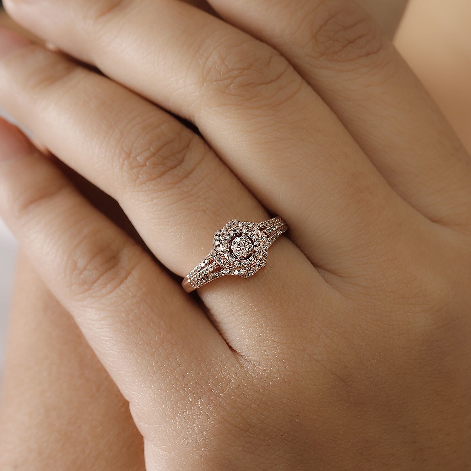 Diamond Cluster Ring in Rhodium Overlay Sterling Silver