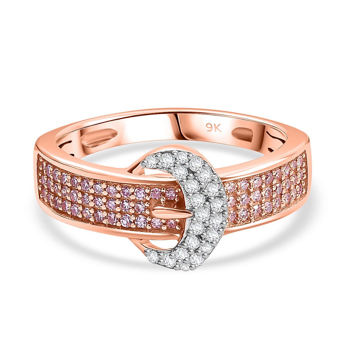 9K Rose Gold SGL Certified White Diamond & Pink Diamond Ring 0.33 Ct.
