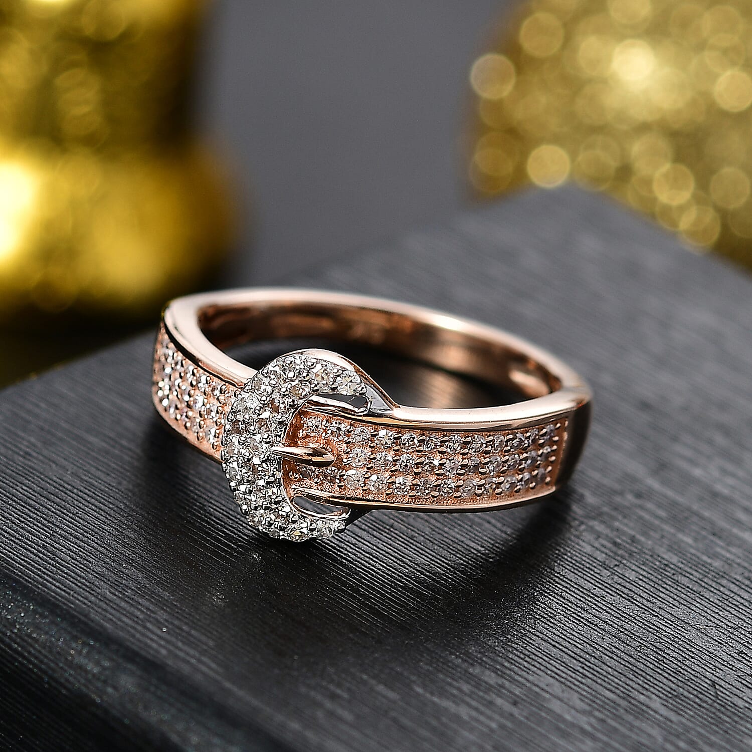 9K Rose Gold SGL Certified White Diamond & Pink Diamond Ring 0.33 Ct.