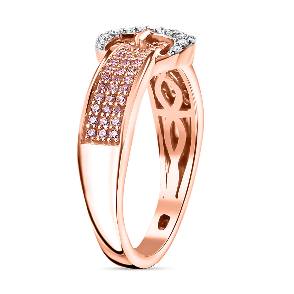 9K Rose Gold SGL Certified White Diamond & Pink Diamond Ring 0.33 Ct.