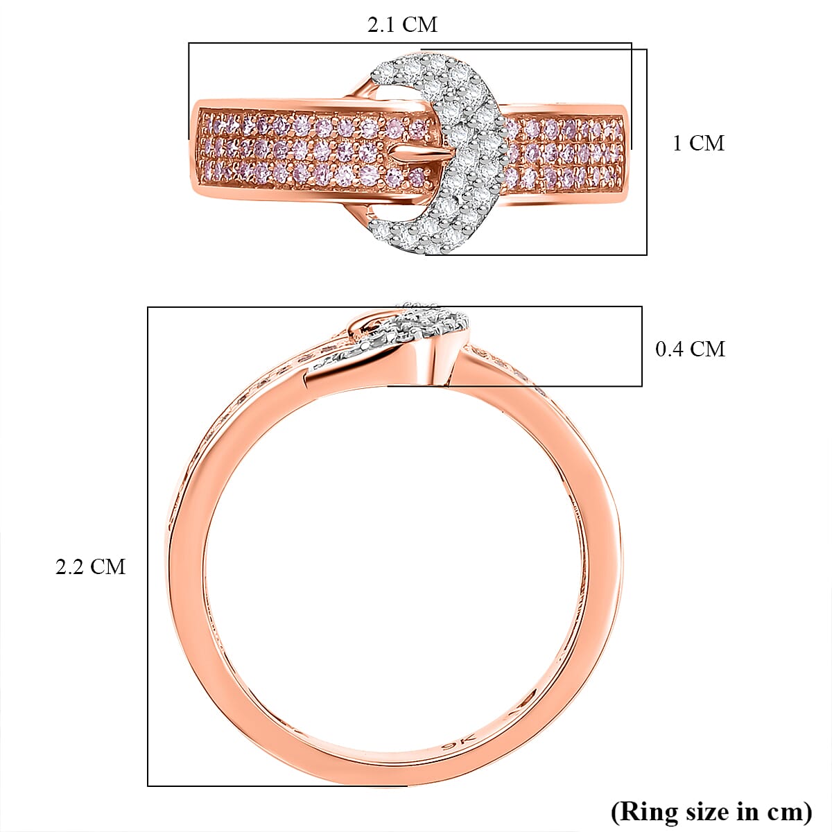 9K Rose Gold SGL Certified White Diamond & Pink Diamond Ring 0.33 Ct.