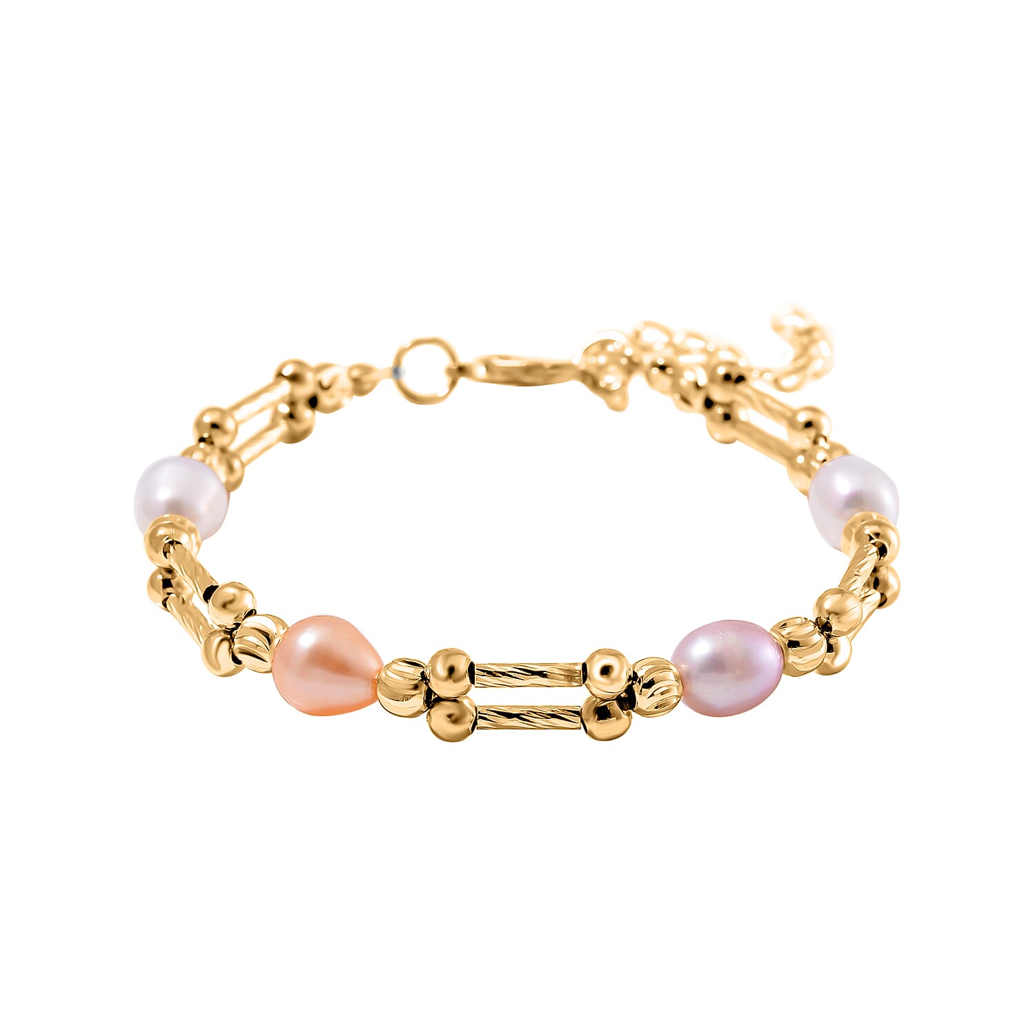 Multi Color Fresh Water Pearl Bracelet (Size - 7.5-2) in Yellow Gold Tone 10.00 Ct.