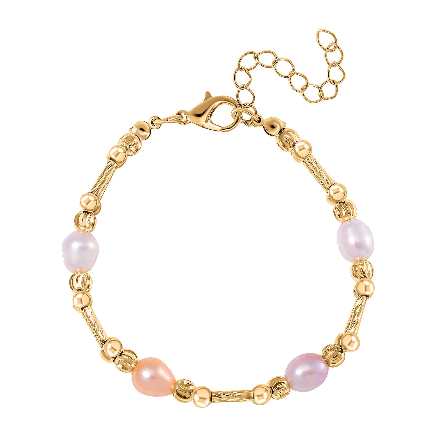 Multi Color Fresh Water Pearl Bracelet (Size - 7.5-2) in Yellow Gold Tone 10.00 Ct.