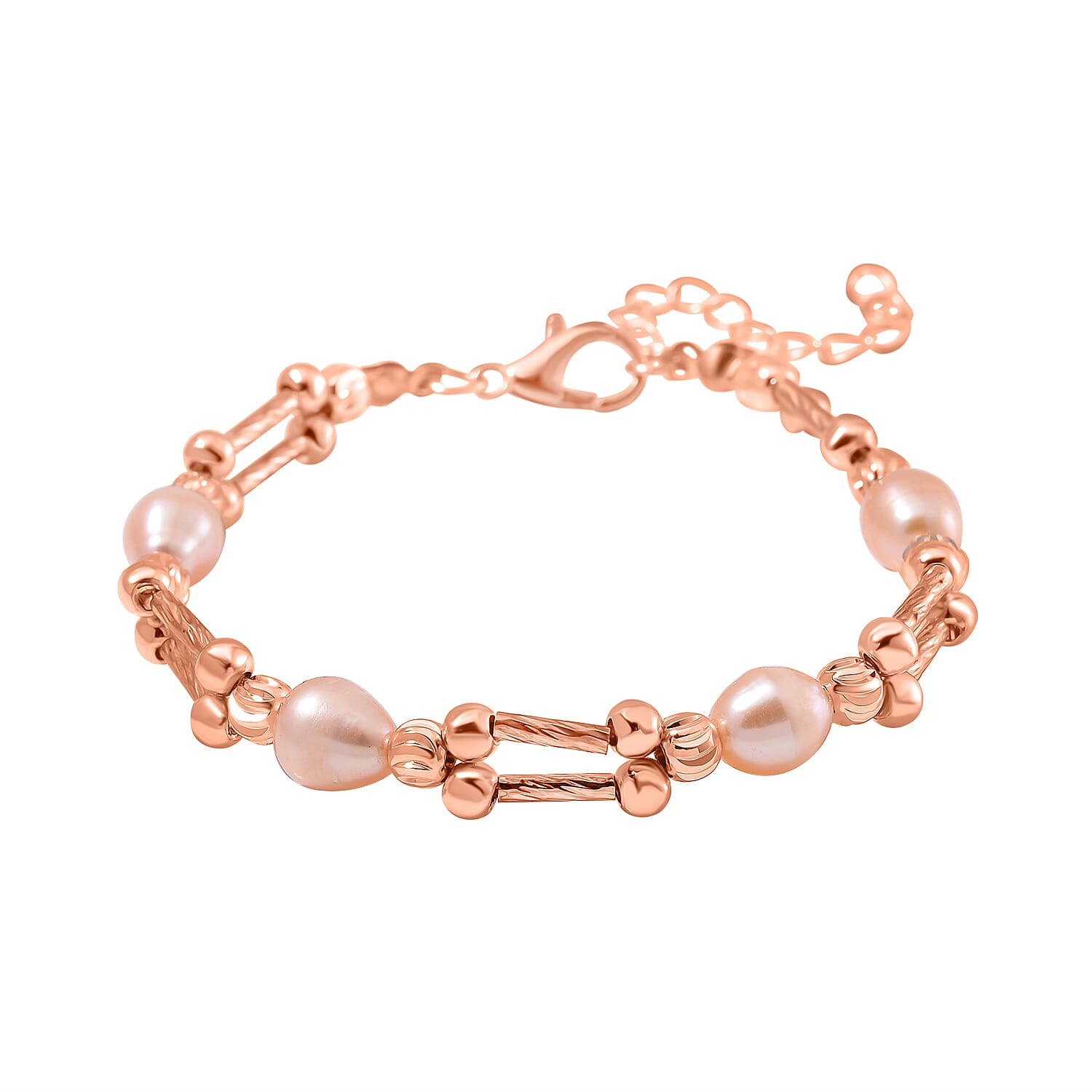 Peach Fresh Water Pearl Bracelet (Size -7.5-2) in Rose Gold Tone 10.00 Ct.