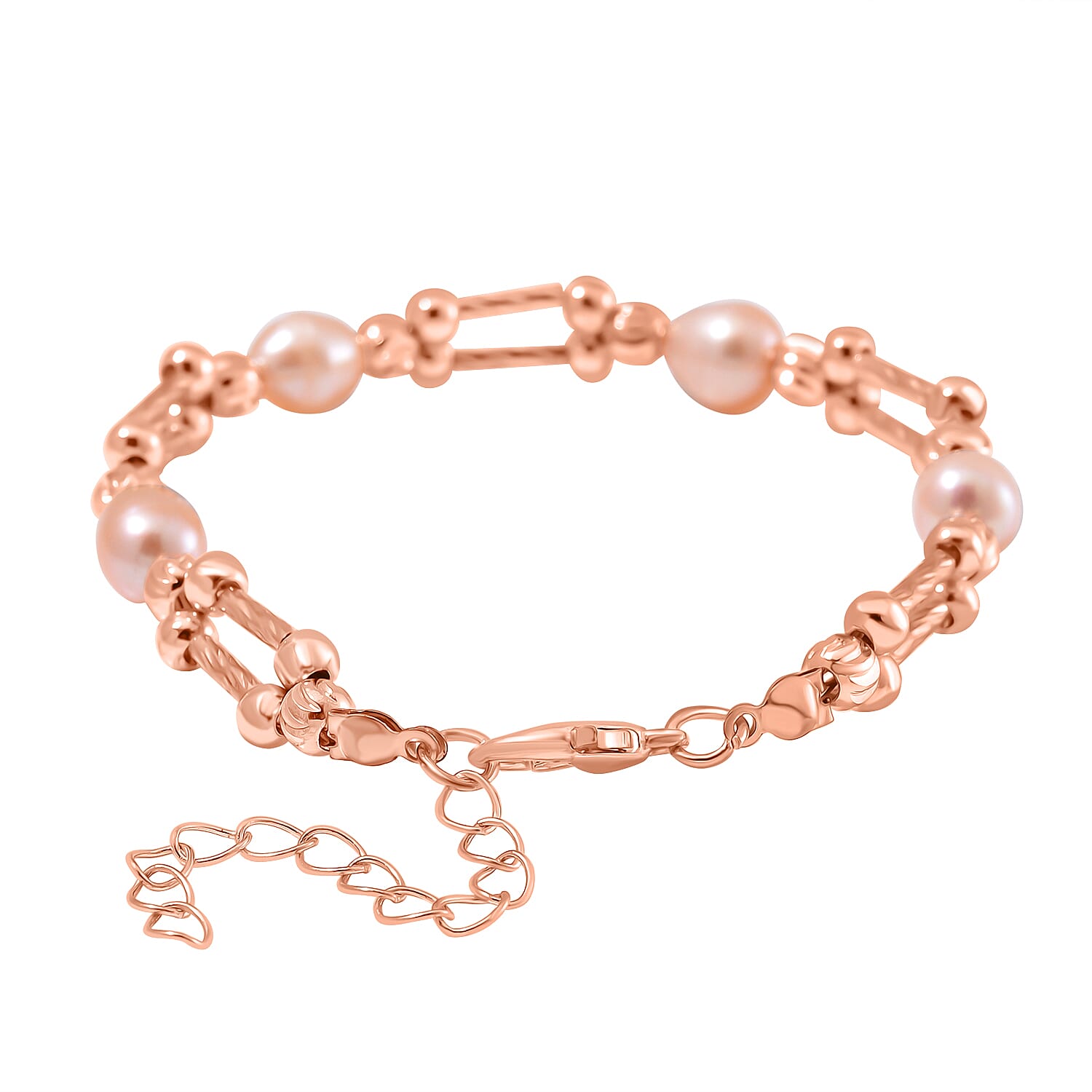 Peach Fresh Water Pearl Bracelet (Size -7.5-2) in Rose Gold Tone 10.00 Ct.