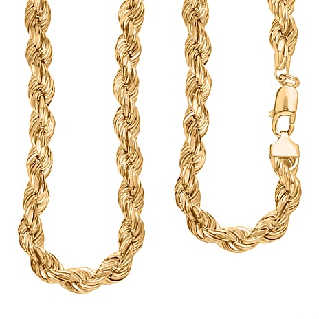 One Time Offer - Italian Made Yellow Gold Overlay Sterling Silver Rope Necklace (Size - 20) With Lobster Clasp, Silver Wt. 96.50 Gms.