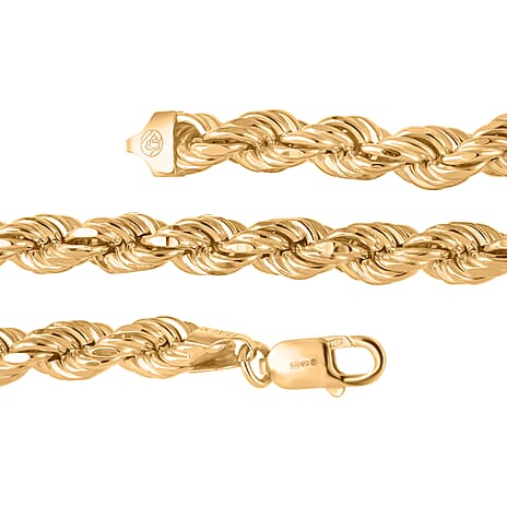 One Time Offer - Italian Made Yellow Gold Overlay Sterling Silver Rope Necklace (Size - 20) With Lobster Clasp, Silver Wt. 96.50 Gms.