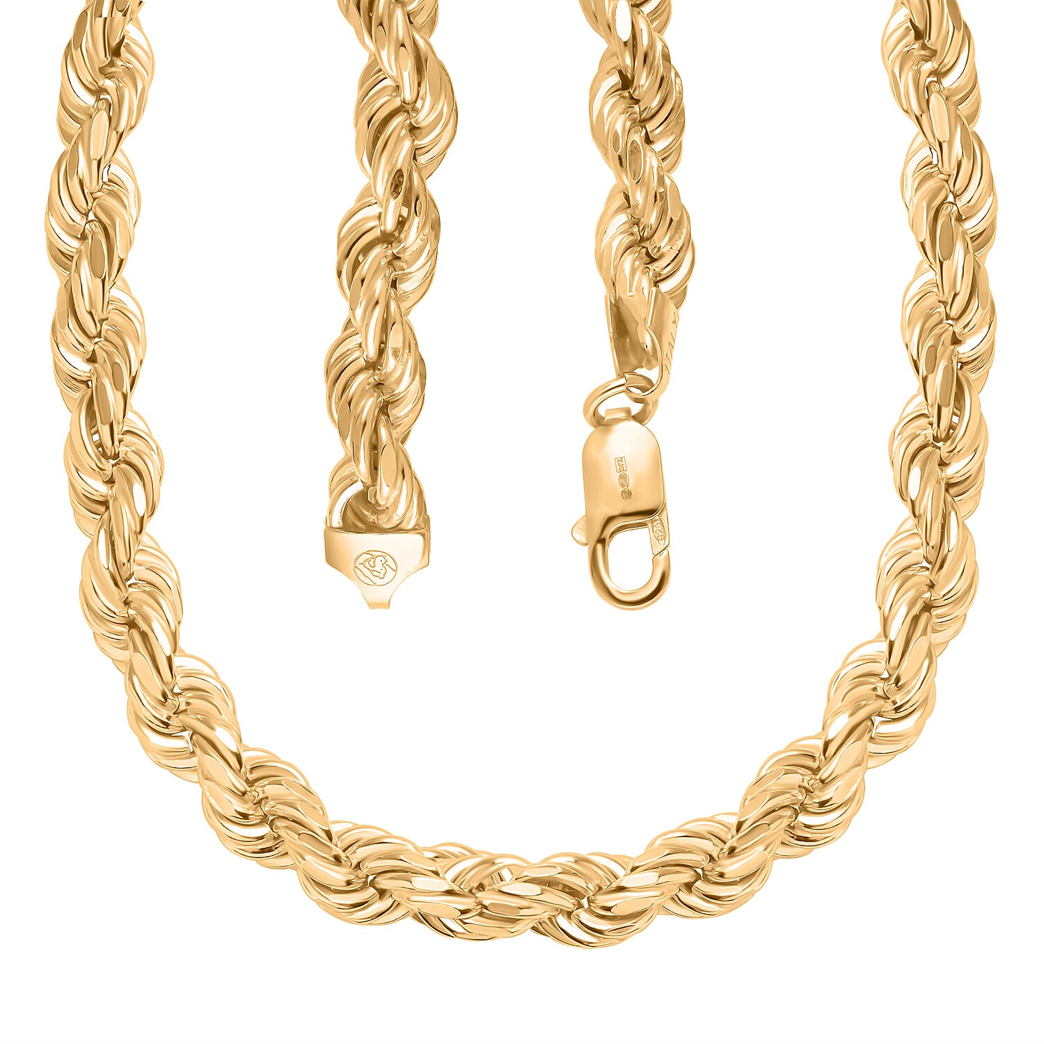 One Time Offer - Italian Made Yellow Gold Overlay Sterling Silver Rope Necklace (Size - 20) With Lobster Clasp, Silver Wt. 96.50 Gms.