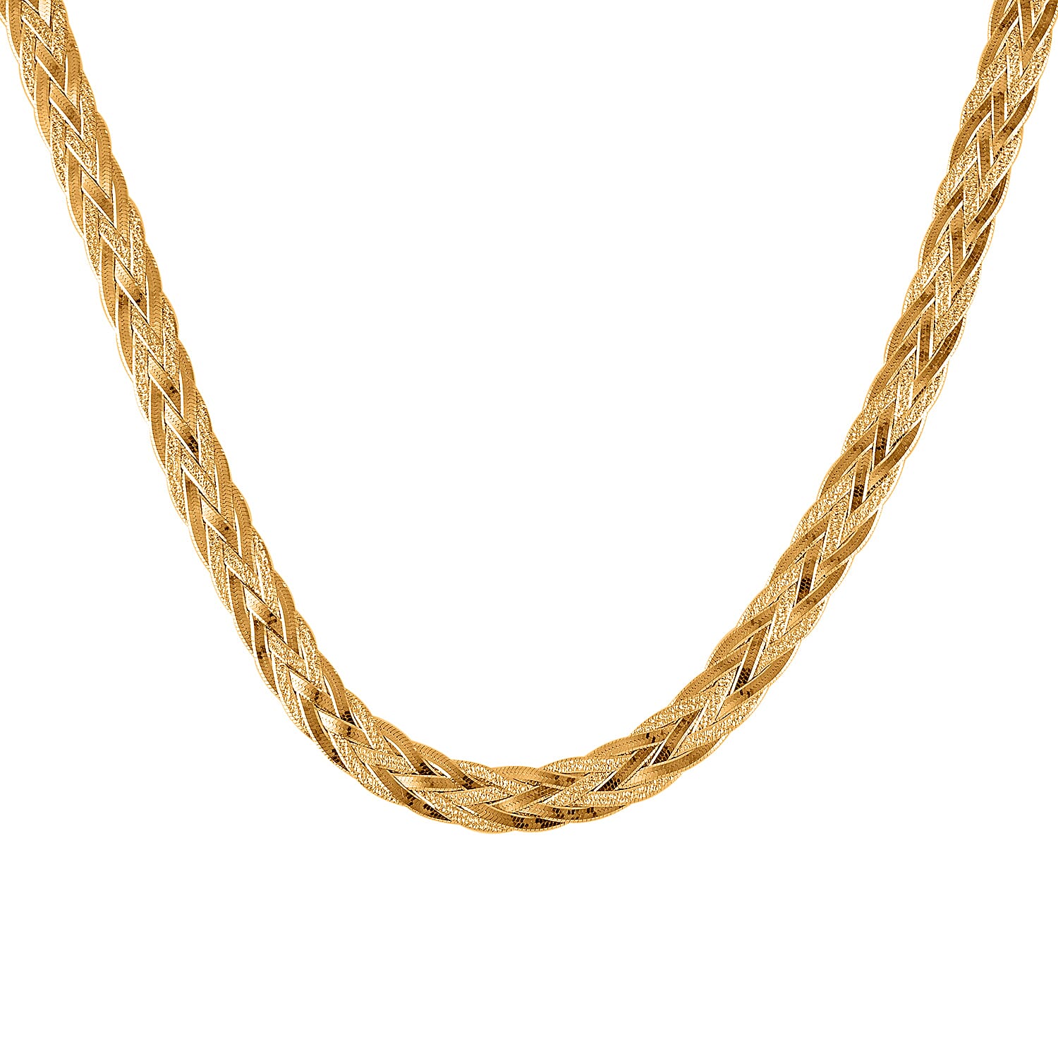 Italian Closeout - Gold Plating Sterling Silver Braided Necklace (Size - 18) with Lobster Clasp, Silver Wt. 21.25 Gms.