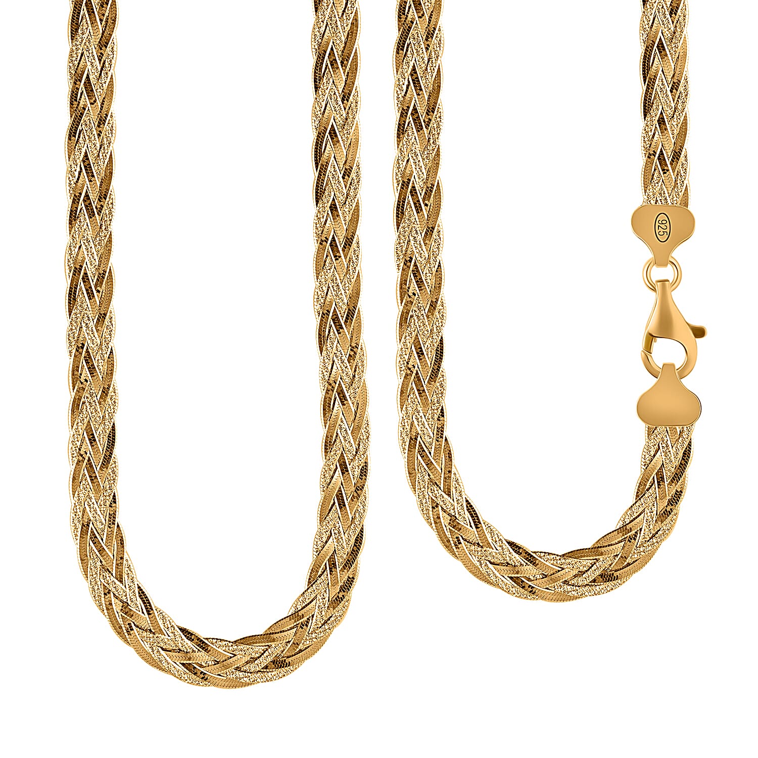 Italian Closeout - Gold Plating Sterling Silver Braided Necklace (Size - 18) with Lobster Clasp, Silver Wt. 21.25 Gms.