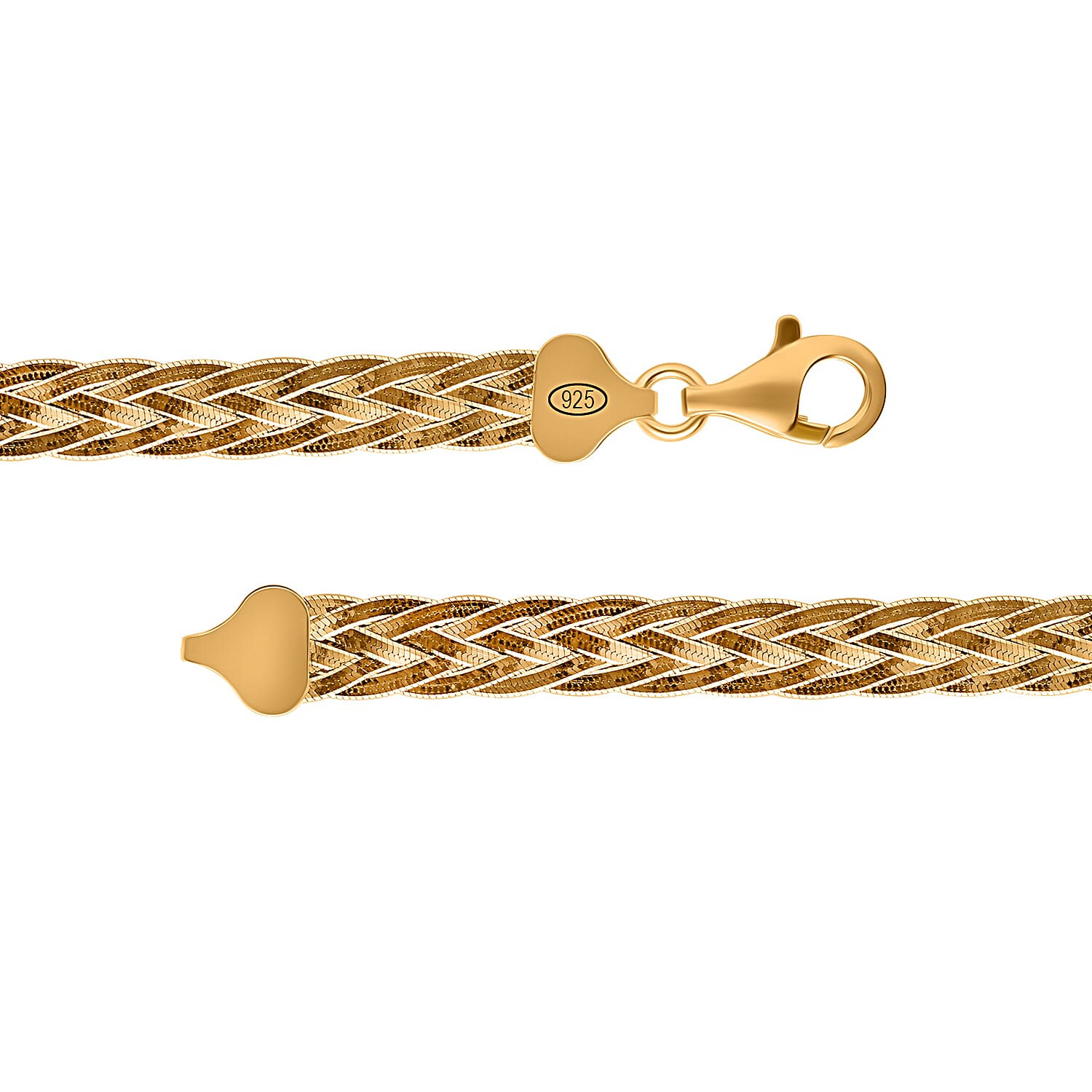 Italian Closeout - Gold Plating Sterling Silver Braided Necklace (Size - 18) with Lobster Clasp, Silver Wt. 21.25 Gms.