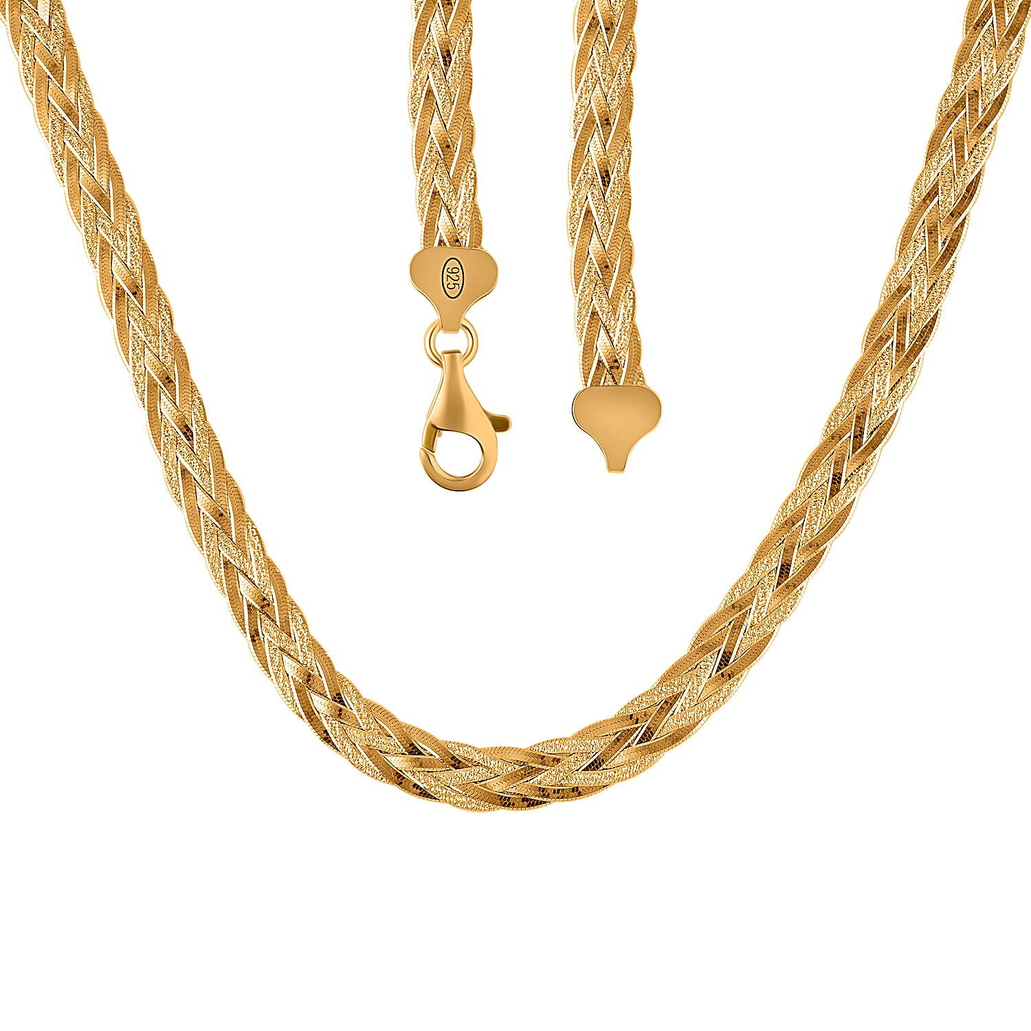Italian Closeout - Gold Plating Sterling Silver Braided Necklace (Size - 18) with Lobster Clasp, Silver Wt. 21.25 Gms. Italian Closeout - Gold Plating Sterling Silver Braided Necklace (Size - 18) with Lobster Clasp, Silver Wt. 21.25 Gms.