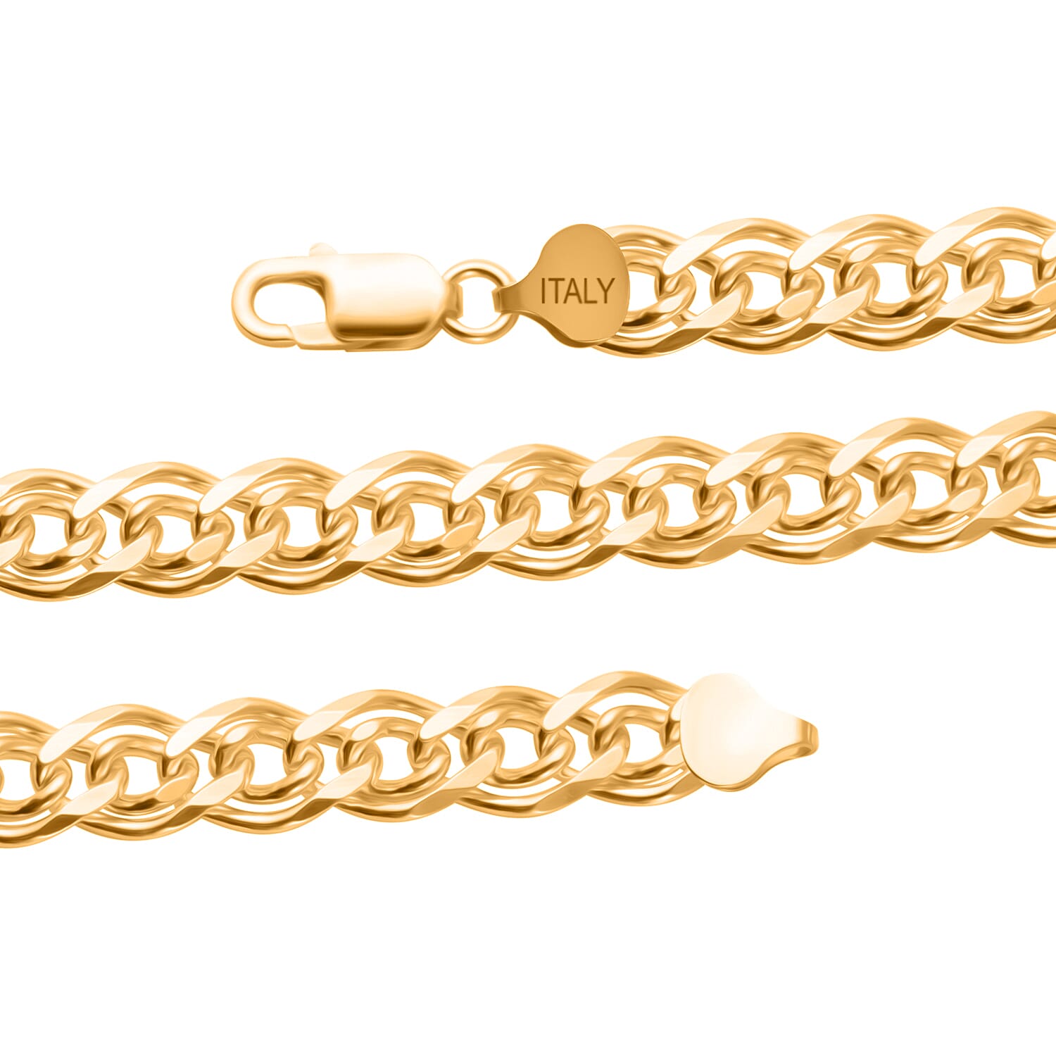 Italian Closeout Deal - Gold Overlay Sterling Silver Double Curb Necklace (Size - 20) with Lobster Clasp, Silver Wt. 50.54 Gms. Italian Closeout Deal - Gold Overlay Sterling Silver Double Curb Necklace (Size - 20) with Lobster Clasp, Silver Wt. 50.54 Gms.