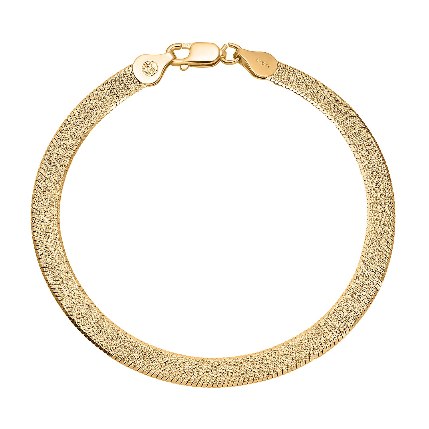 Italian Closeout - Designer Inspired Herringbone Bracelet (Size - 7.5) With Lobster Clasp in Gold Overlay Sterling Silver