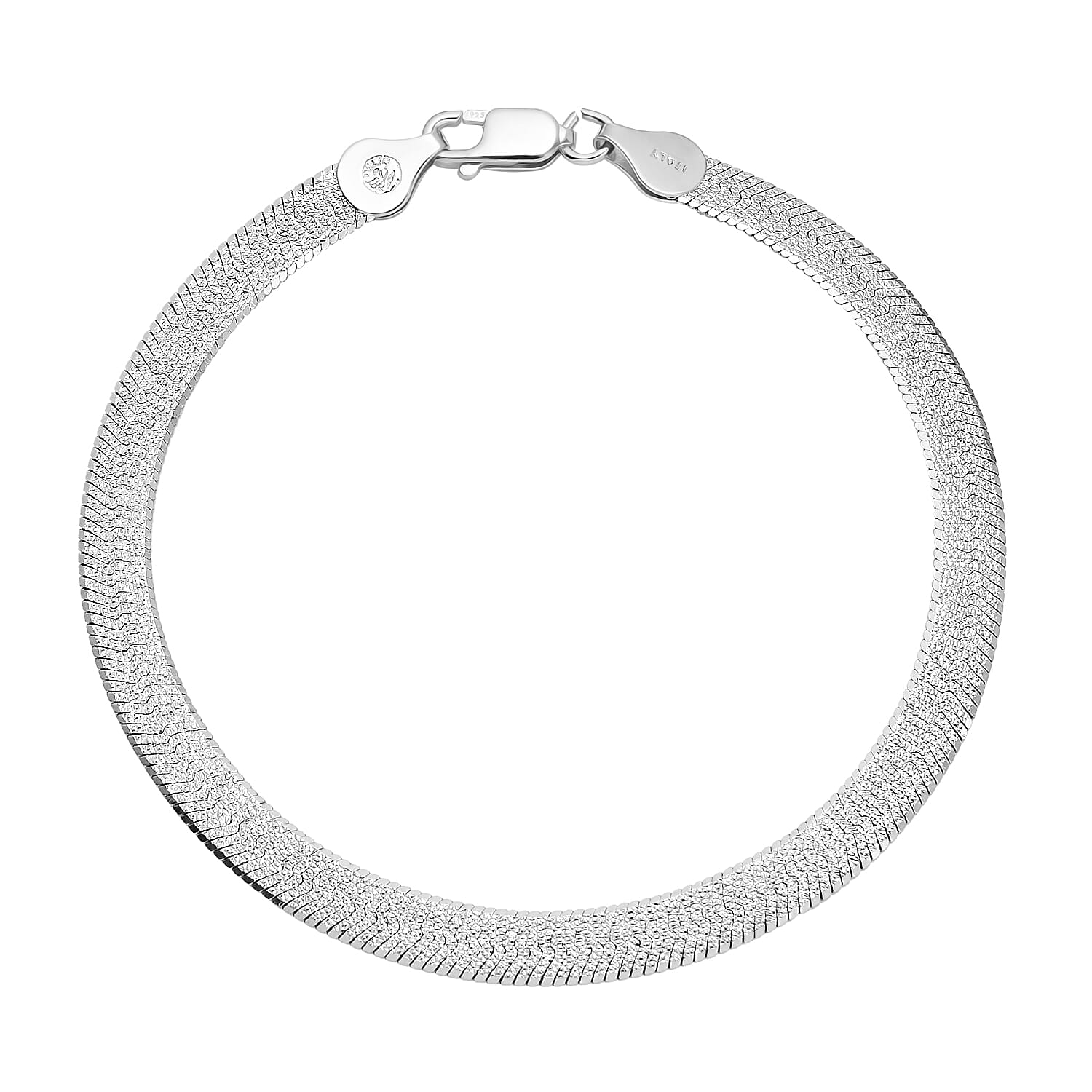 Hatton Garden Closeout - Designer Inspired Herringbone Bracelet (Size - 7.5) With Lobster Clasp in Platinum Overlay Sterling Silver