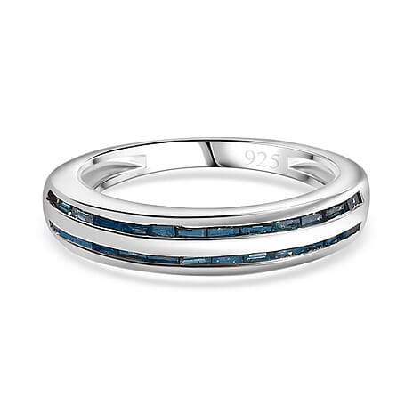 Blue Diamond Band Ring in Rhodium Overlay Sterling Silver 0.34 Ct.