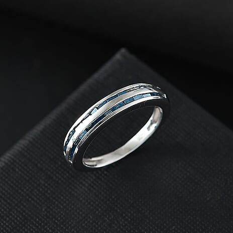 Blue Diamond Band Ring in Rhodium Overlay Sterling Silver 0.34 Ct.