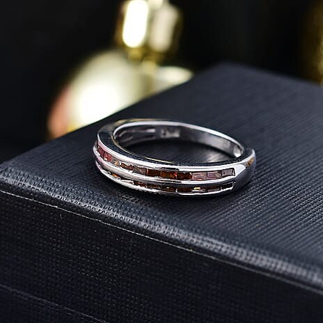 Red Diamond Band Ring in Rhodium Overlay Sterling Silver 0.33 Ct.